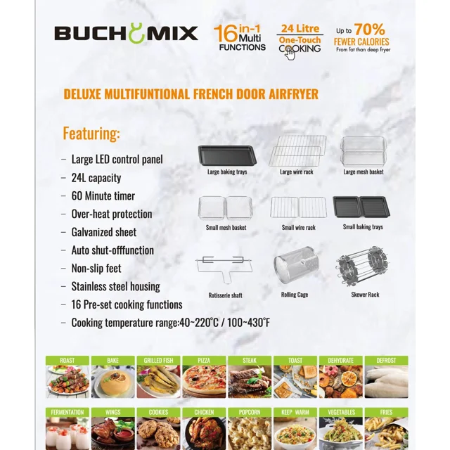 _24L Double Compartment French Door Air fryer Oven