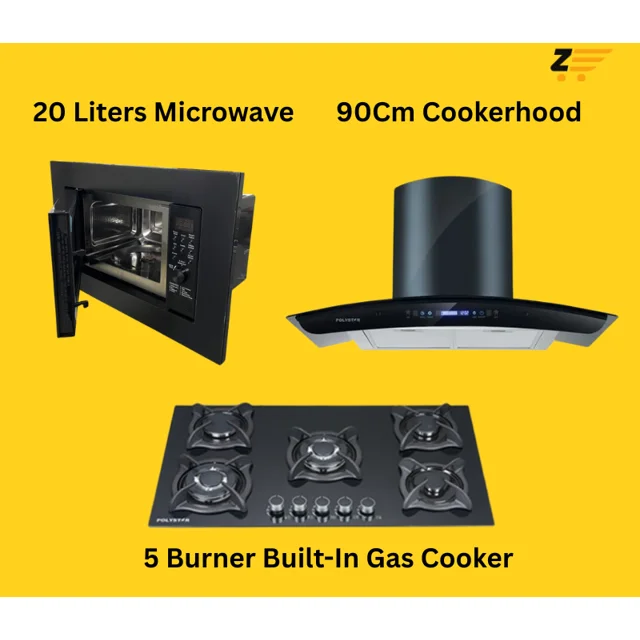 _Combo Set: 5 Burner Gas Cooker, 90cm Smoke Extractor/Rangehood, and 20-Liter Built-in Microwave_5 Burner Built-In Gas Cooker, 20 Liters Built-In Microwave & 90Cm Cookerhood Kitchen Combo