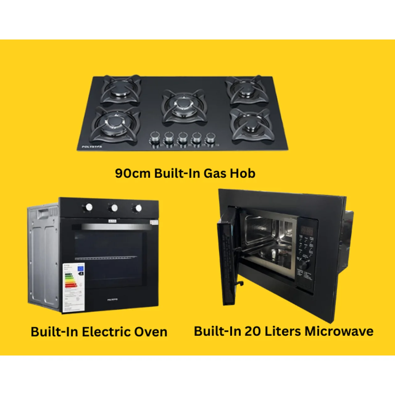 _5 Burner Gas Cooker, Built In Electric Oven & 20 Liters Microwave Combo