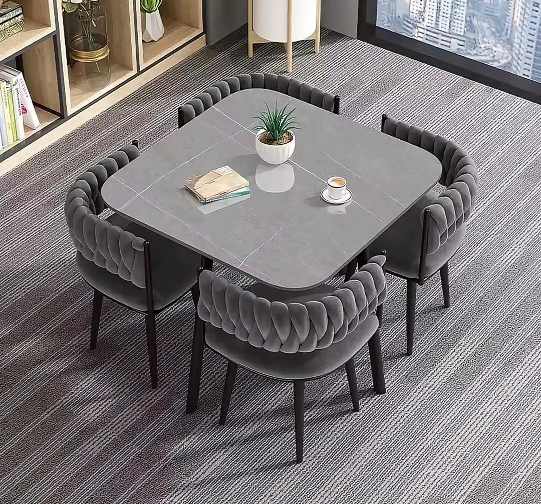 Contemporary Marble Dining Set with 4 Cushioned Chairs (Elegant Design)