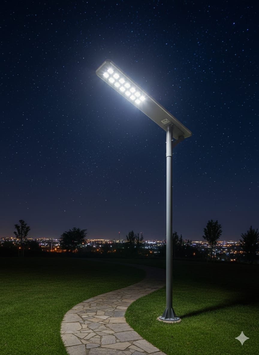 100W Solar Street Light – 16,000 Lumens Cool White  with High-Efficiency Solar Panel