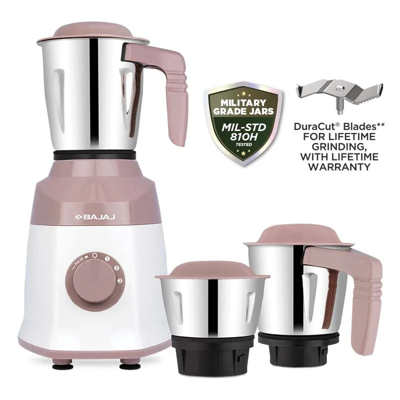 _Bajaj Duetto 500W 3 Jar Mixer Grinder | Military Grade Jar