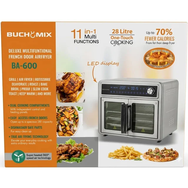 None_Buchymix 28L All Stainless Steel Dual Compartment XL French Door Air Fryer Oven l BA-600