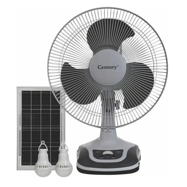 None_Century 12 Inches Rechargeable Table Fan With Solar Panel & Two Bulbs