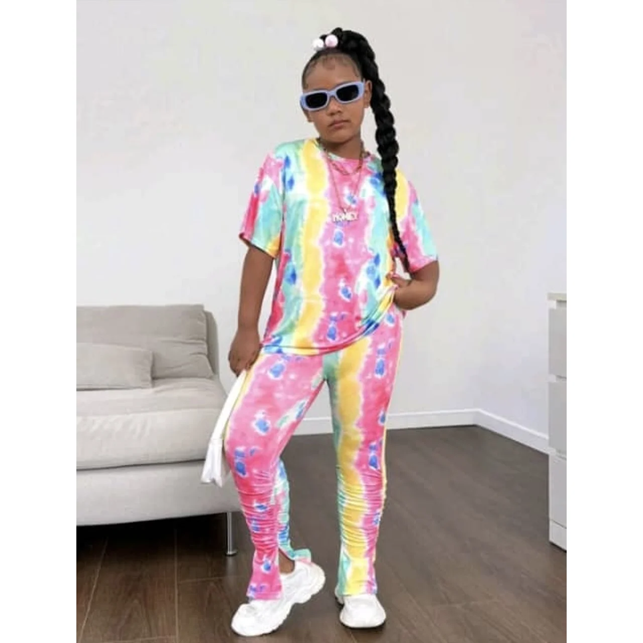 _Charming 2-Piece Trousers and Blouse Set for Girls (Vibrant Design, Sophisticated, Chic, Trendy)
