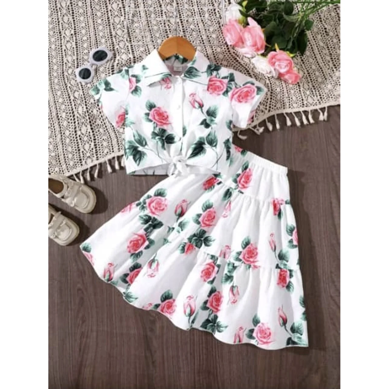 _Chic and Elegant 2-Piece Skirt and Blouse Set for Girls