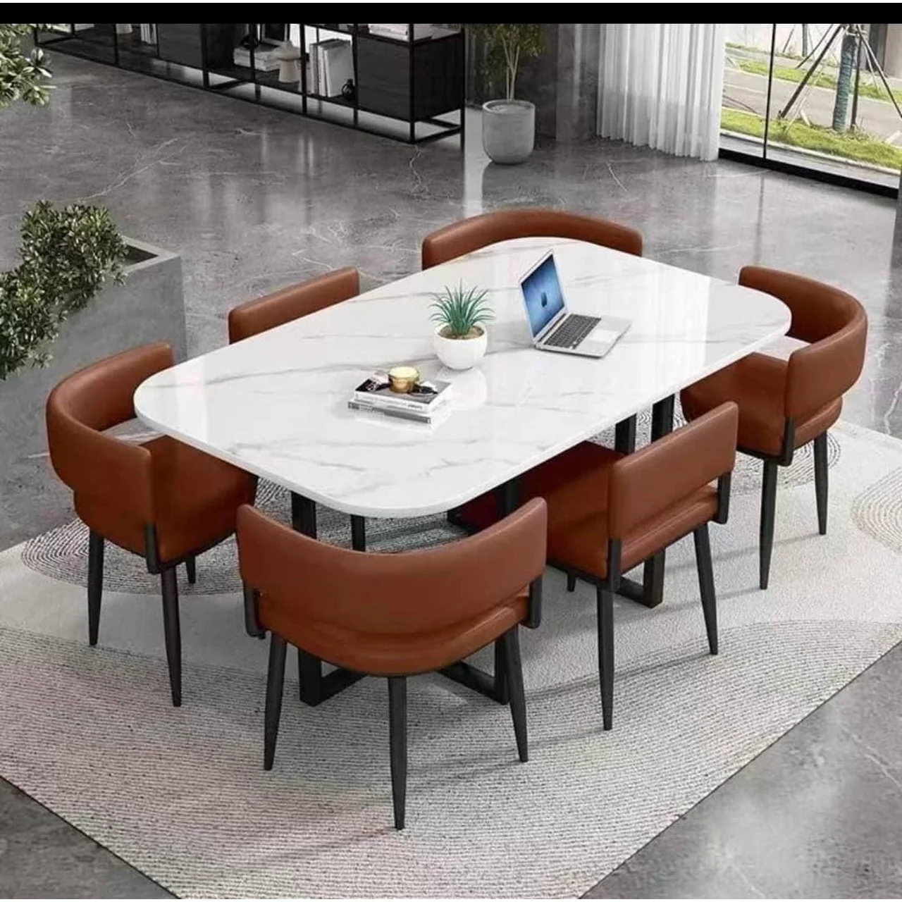 _Chic Marble Dining Set Featuring 6 Chairs (Elegant, Sturdy, One-of-a-Kind)