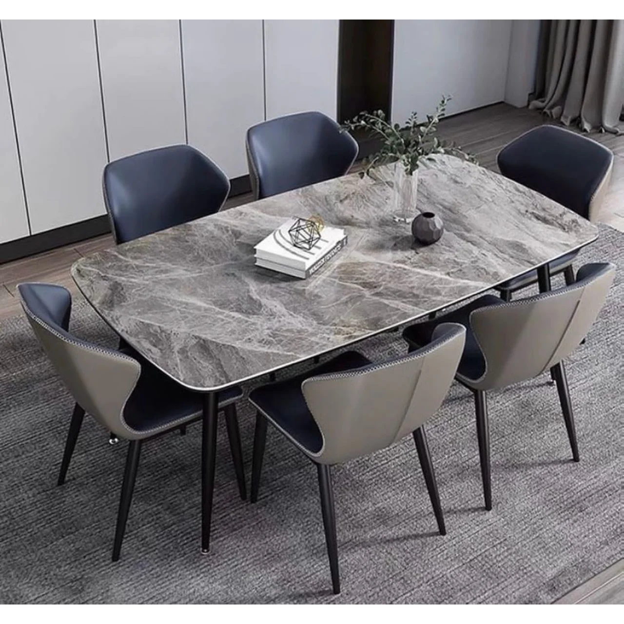 _Contemporary Dining Set Featuring 6 Chairs (Robust, Long-lasting, Distinctive Design)