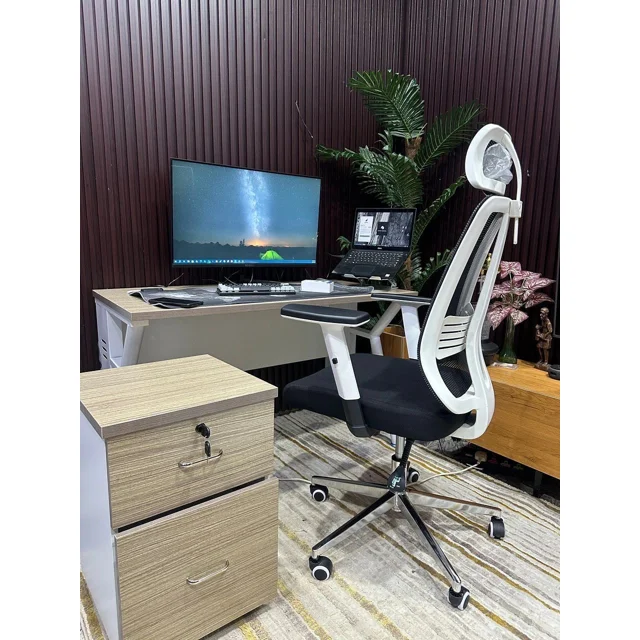 None_Ergonomic Executive  Swivel Office Chair - White and Blck