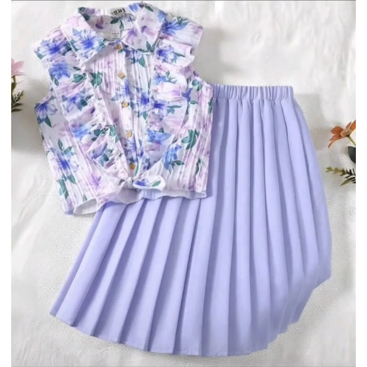 _Girls' 2-Piece Skirt and Blouse Set (Chic, Stylish, Durable, Elegant, Classy)
