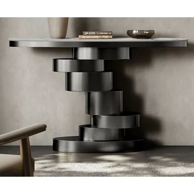 None_Luxury Modern Console Table with Marble Top & Sculptural Spiral Base