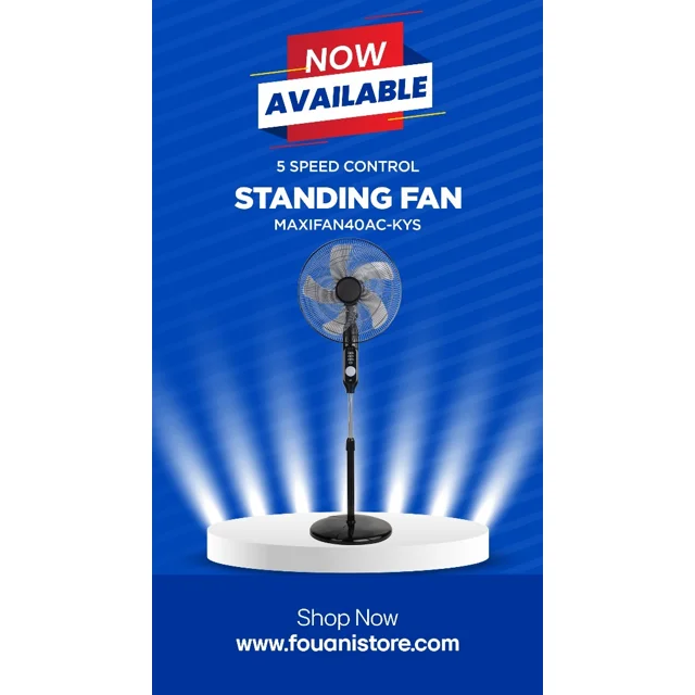 _Maxi 16inch Standing Rechargeable Fan Black | 40AC-KYS
