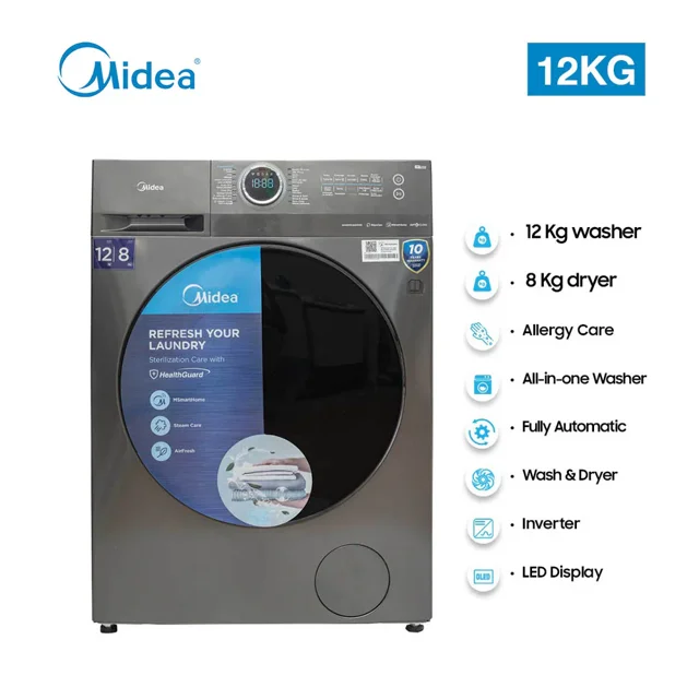 None_Midea 12kg Front Load Inverter Wash and 8kg Dry washing machine | MFK1280WDS
