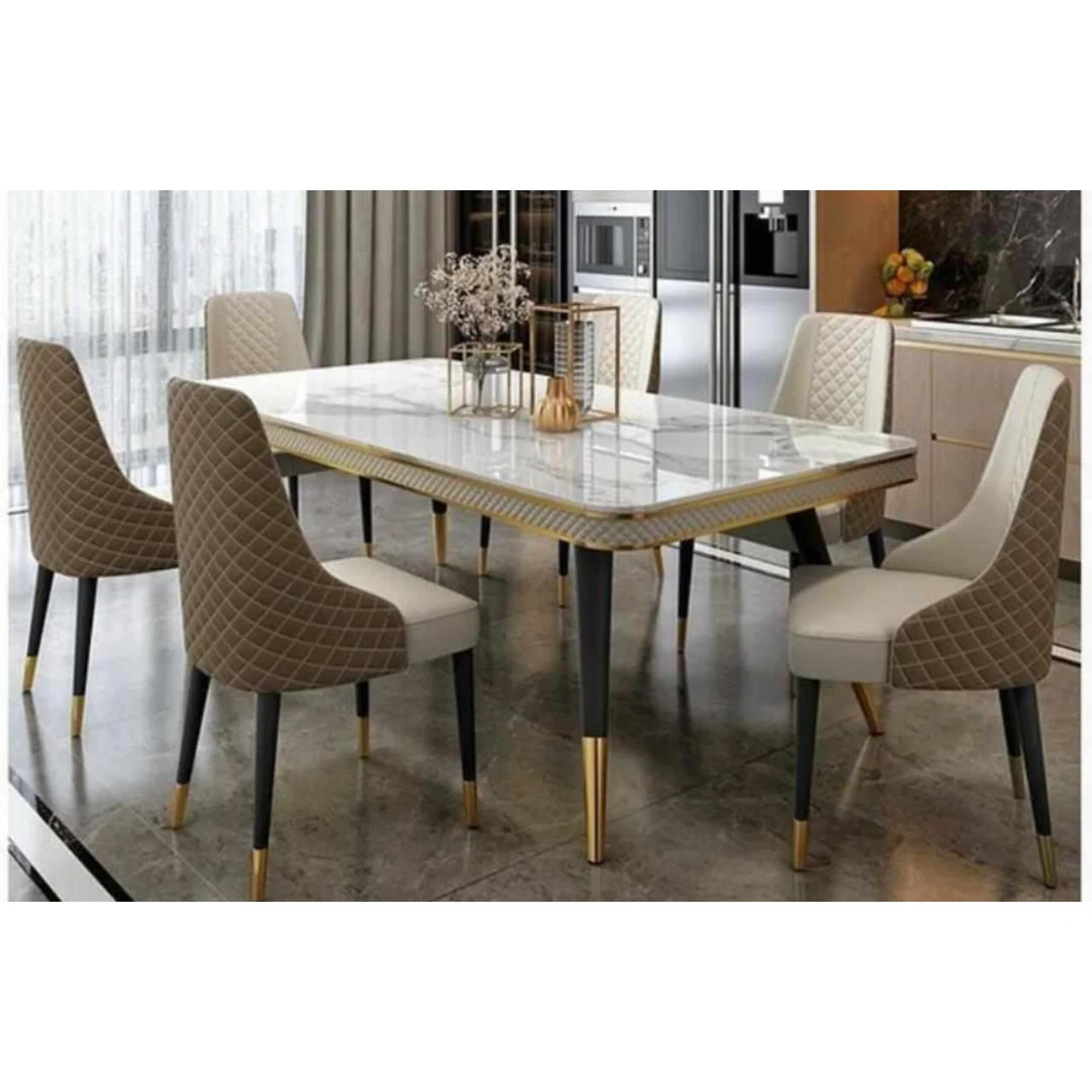 _Modern Elegant Dining Set with 6 Chairs