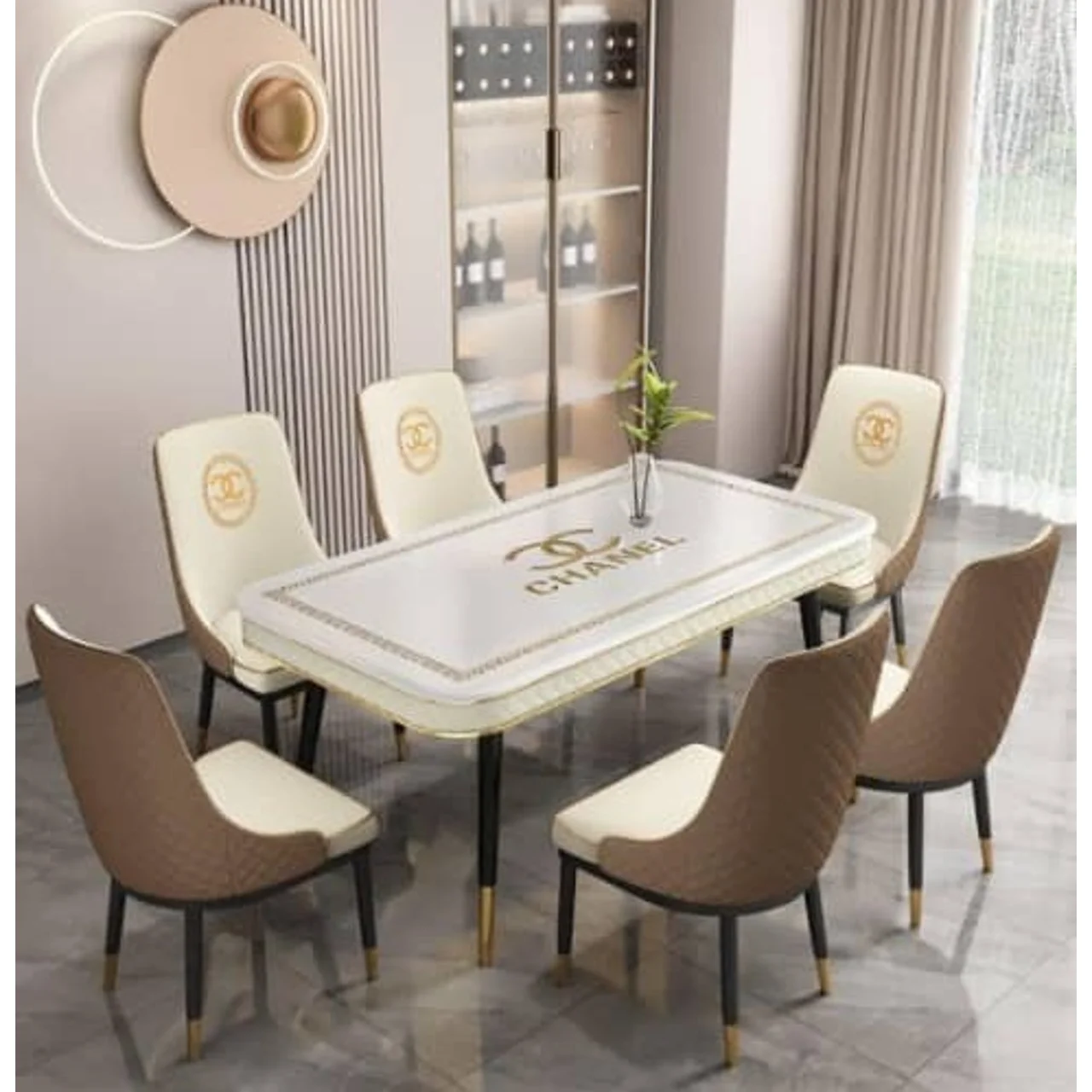 _Modern Luxurious Dining Set with 6 Chairs(White)