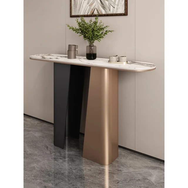 _Modern Marble Console Table with Sleek Black Base_Modern Marble Console Table with Sleek Black Base