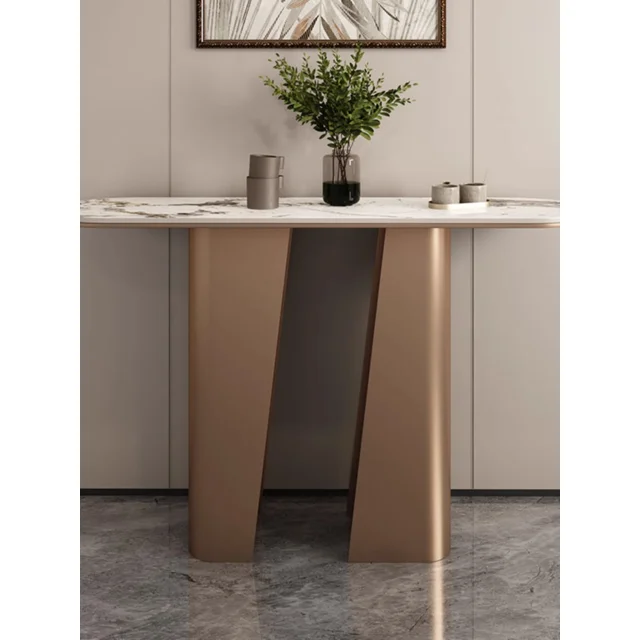 _Modern Marble Console Table with Sleek Black Base