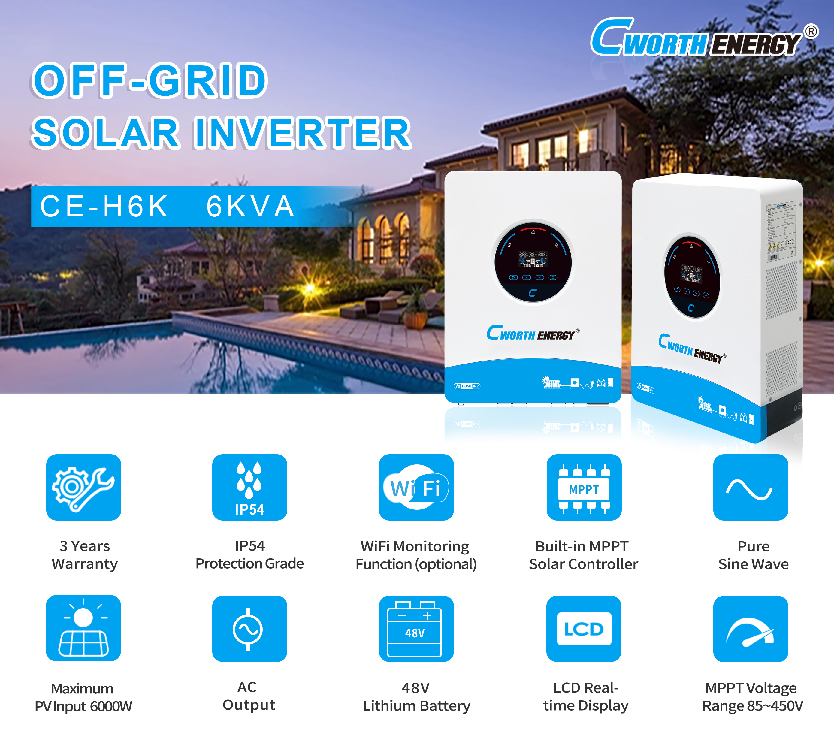 Cworth 6kva Hybrid Inverter |CE-H6K