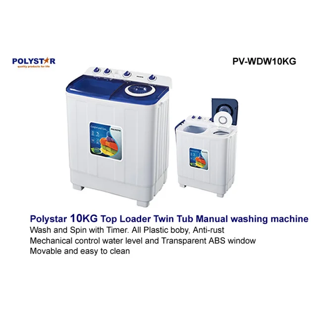 _Polystar  10 Kg Twin Tub Manual Washing Machine | PV-WDW10KG