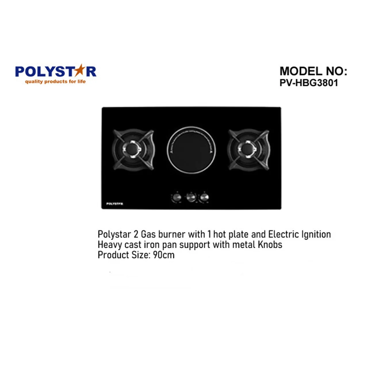 _Polystar 2 Gas Burners & 1 Hot Plate Hob |  PV-HBG3801
