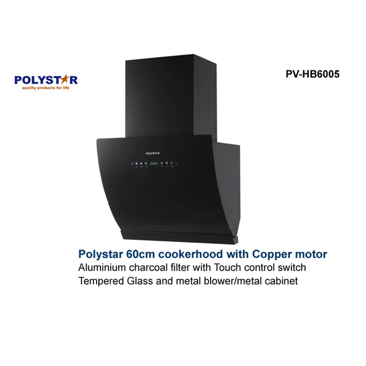 _Polystar 60cm 4 Burner Kitchen Smoke Rangehood | PV-HB6005