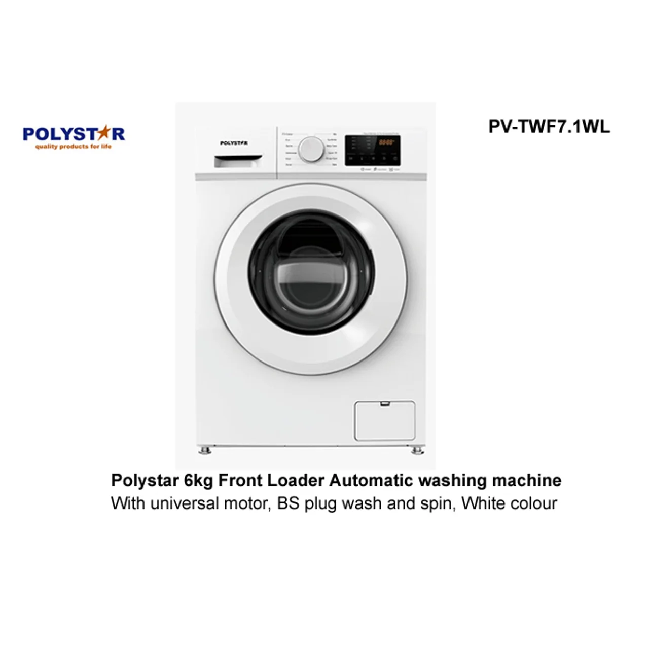 _Polystar 6Kg Front Loader Automatic Washing Machine | PV‑TWF7.1WL 6kg
