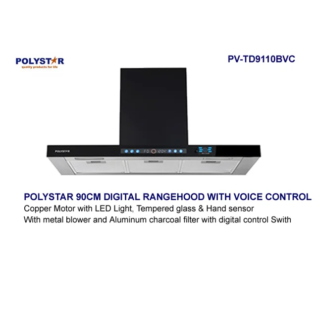 None_Polystar 90Cm Digital Cooker Hood with LED Light & Voice Control | PV-TD9110BVC