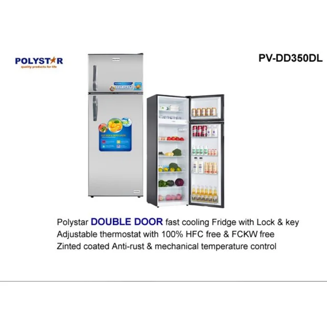 _Polystar Double Door Refrigerator with Rapid Freezing | PV-DD350DL