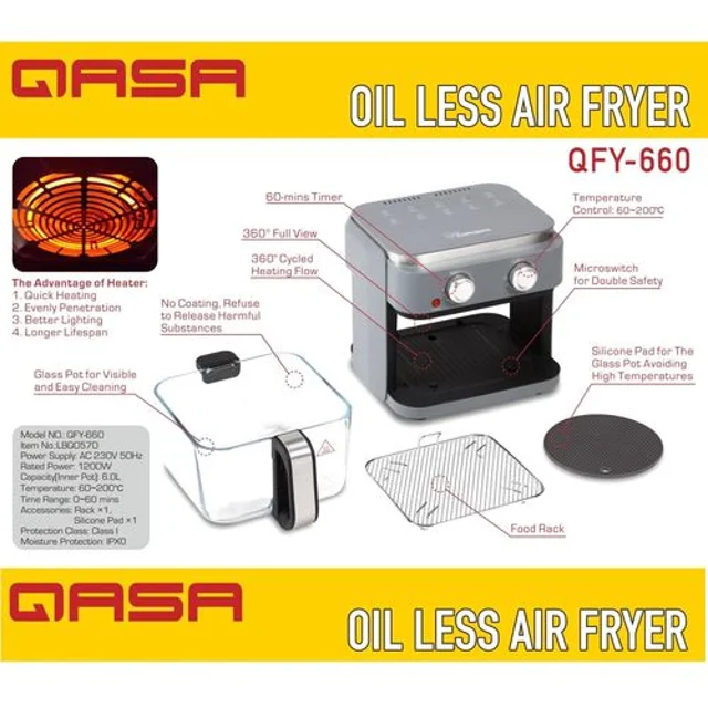 None_Qasa 6L Large Capacity Air Fryer 1200W | QFY-660
