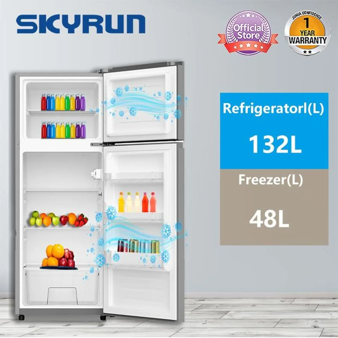 _Skyrun 180L Double Door Top Mount Fridge (BCD-185H) -Silver