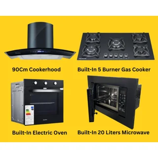 _Kitchen Combo: Built-in Gas Cooker (5 Burners), 90cm Cooker Hood, Built-in 20cm Microwave, and Built-in Automatic Electric Oven_5 Burner Built-in Gas Cooker, 90Cm Cooker Hood, 20 Liters Built-In Microwave & Built-in Electric Oven Kitchen Combo