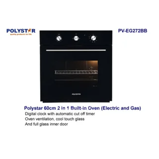 Polystar 65Liters Electric & Gas Built- in Oven Black | PV-EG272BB