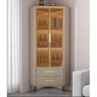 _Contemporary Wine Bar/Display Cabinet (Timeless Design, Stylish Wine Storage, Glossy Black and Gold Finish, Also Offered in Black, White, and Cream)