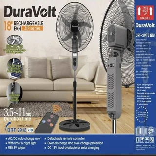 Duravolt Solar Rechargeable Standing Fan With Solar Panel | Long Life Type | DRF 2918