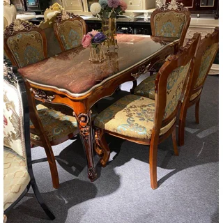Exclusive Marble Dinning Table Set With 6 Sitting Chair Brown| Exc 26