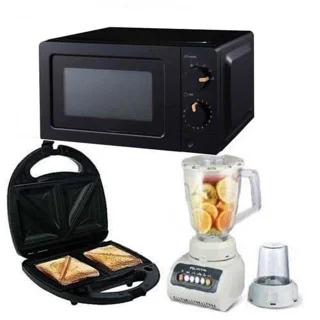 _Kitchen Set: Microwave (20L), Durable Blender, and Two-Slice Toaster
