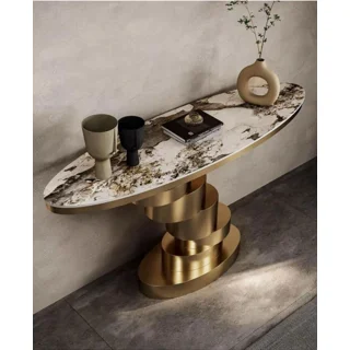 _Luxury Modern Console Table with Marble Top & Sculptural Spiral Base