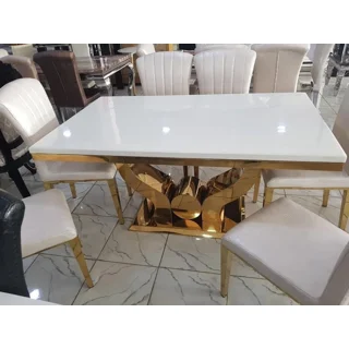 Marble Dinning Table Set With 4 Sitting Chair (Gold)