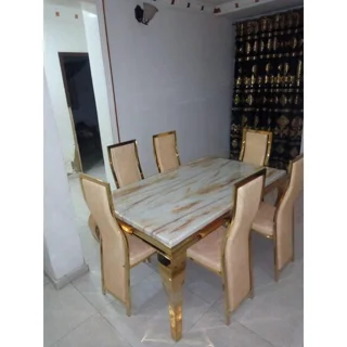 Marble Dinning table with 6 chairs and Gold Frame | EXC 11G