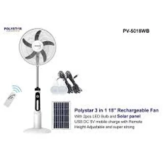 _Polystar 18" Rechargeable Standing Fan with Solar Panel & Bulb | PV-5018B