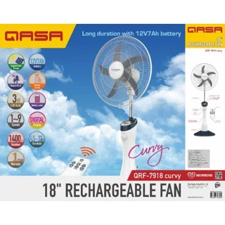 Qasa 18 Inches Rechargeable Standing Curvy Fan with Remote Control | QRF-7918