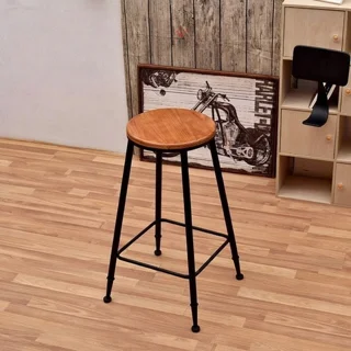 _Vintage Sleek Sturdy Bar Stool_Retro  Sleek Wood and Iron Bar Stool
