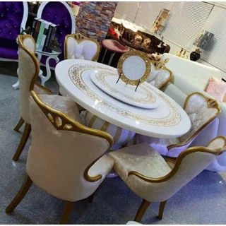 White Luxury Marble Round Dinning Table with Six Chairs