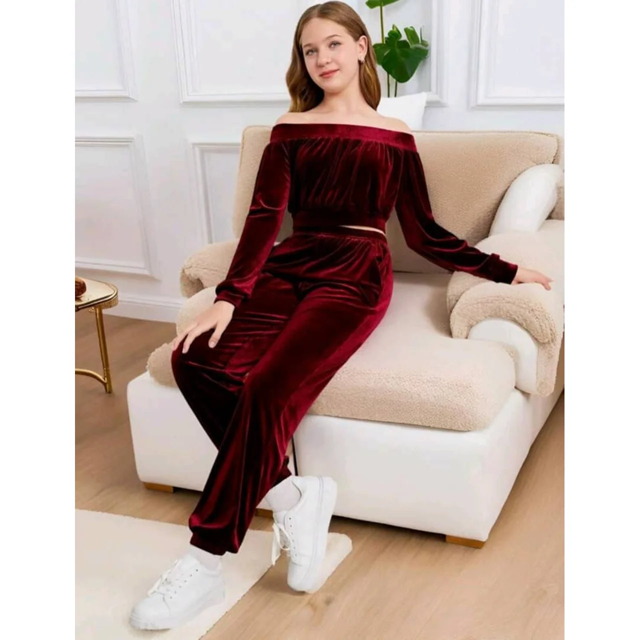 _Trendy Two-Piece Outfit for Teen Girls: Stylish Top and Trousers (Durable and Chic)