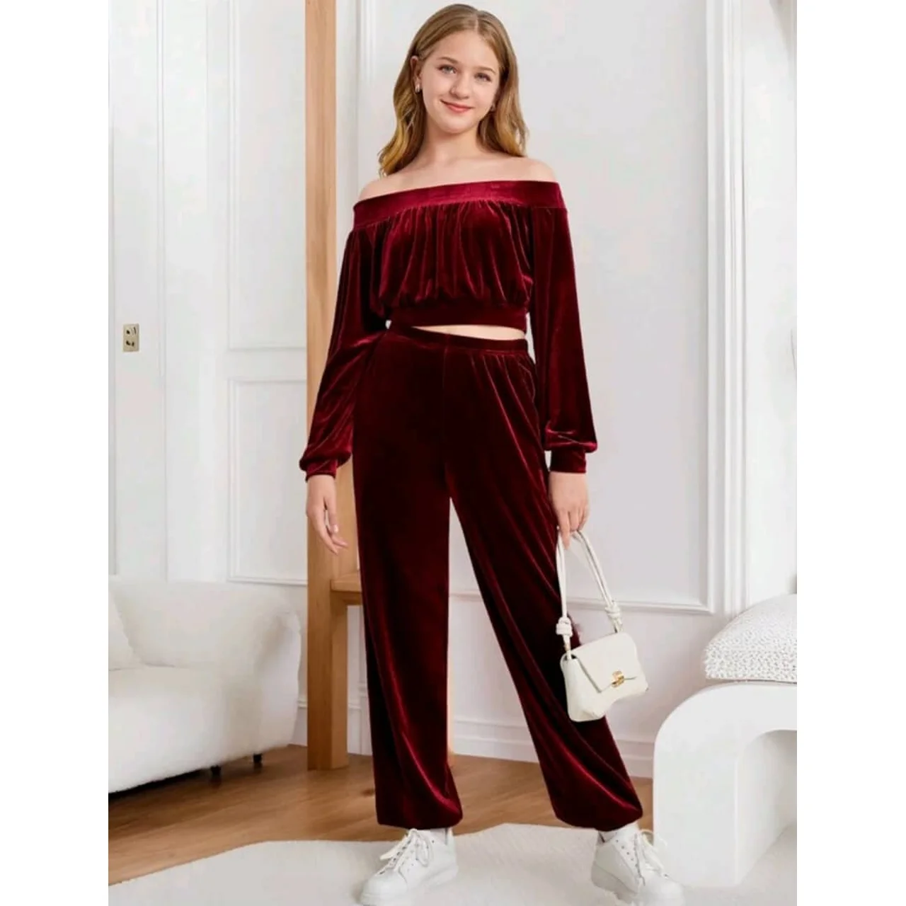 _Trendy Two-Piece Outfit for Teen Girls: Stylish Top and Trousers (Durable and Chic)